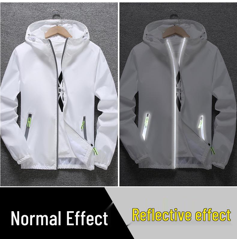 Reflective Zipper Windbreaker: Men's Plus Size Spring/Autumn Custom Print Trendy Jacket