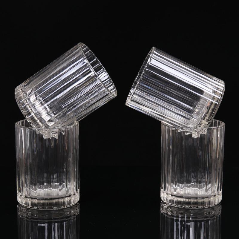 4 Pieces of Vertical Patterned Glass Small Cups Simple Design Drinking Cups Small Wine Glasses Small Glass Cups Outdoor Camping