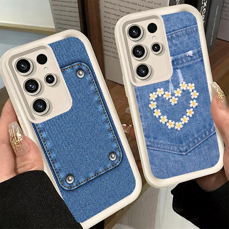 Handyhülle für Samsung Galaxy S26 S25 Ultra S24 FE Retro-Denim-Muster Schale S23 Plus S22 + S21 S20 5G Weiches Silikon Funda