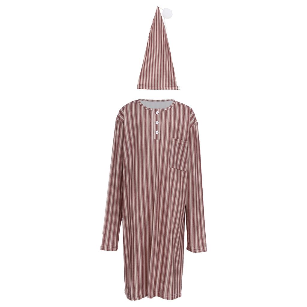 Boys Striped Soft Pajama Set Long Sleeve Loose Sleep Robe Nightgown with Adjustable Sleeping Cap Homewear for Christmas Xmas
