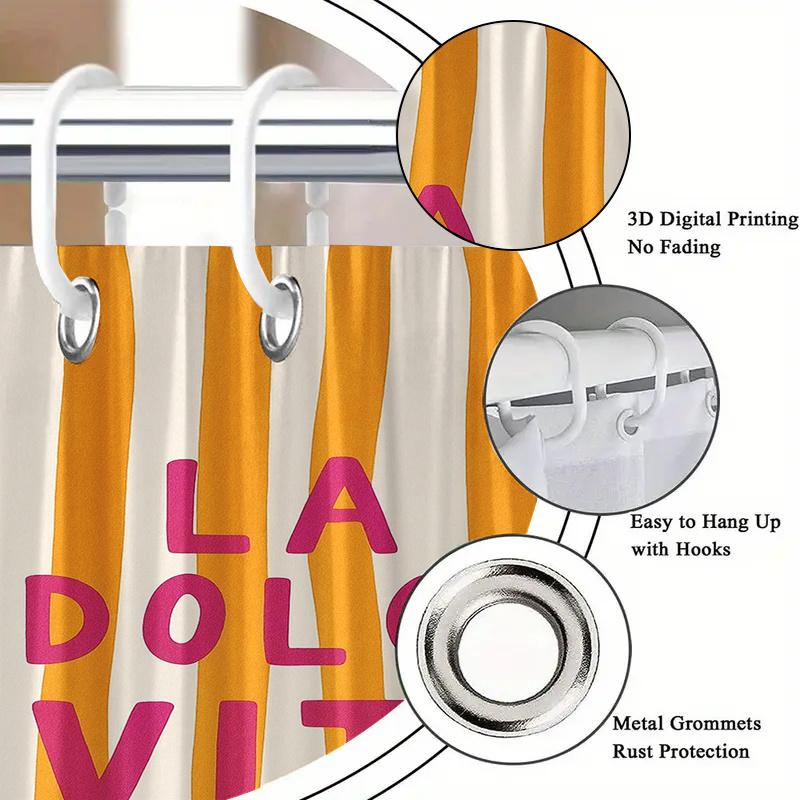 La Dolce Vita Striped Shower Curtain Machine Washable All Season Waterproof Privacy Protection Modern Design Fun Hooks Included