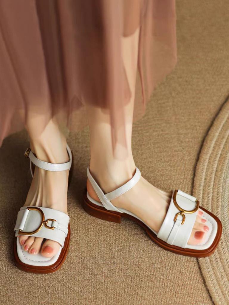 Open-toed Sandals Women's 2025 New Summer Large-size Retro Flat-bottomed Casual Versatile One-word Belt Women's Sandals