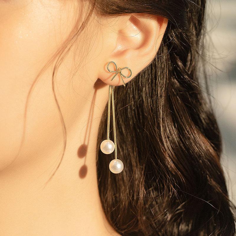 

Длинные серьги с кисточками Женственность Простые Маленькие Свежие Серьги-гвоздики с бантом Подчеркивают лицо Тонкие Жемчужные серьги