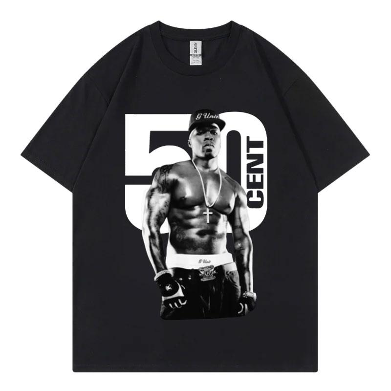 Rapper 50 Cent Graphic T-shirt, Retro and Fashionable Hip-hop Short-sleeved Summer Fashion Printed  Pure Cotton T-shirt - Men... S разноцветный