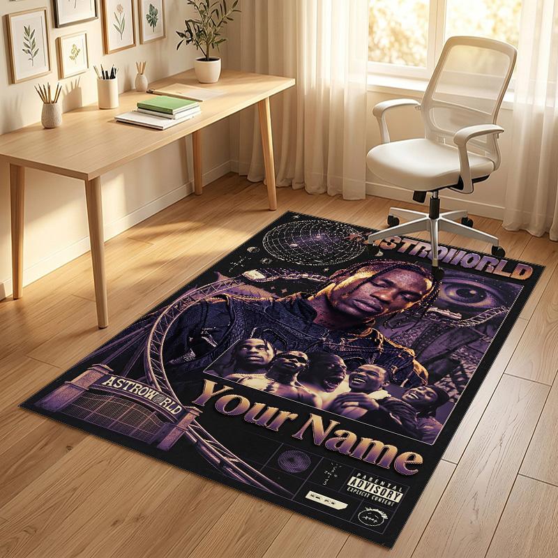 Covor personalizat din catifea de cristal, Nume personalizat imprimat Travis Scott, Covor pufos pentru decor interior casă