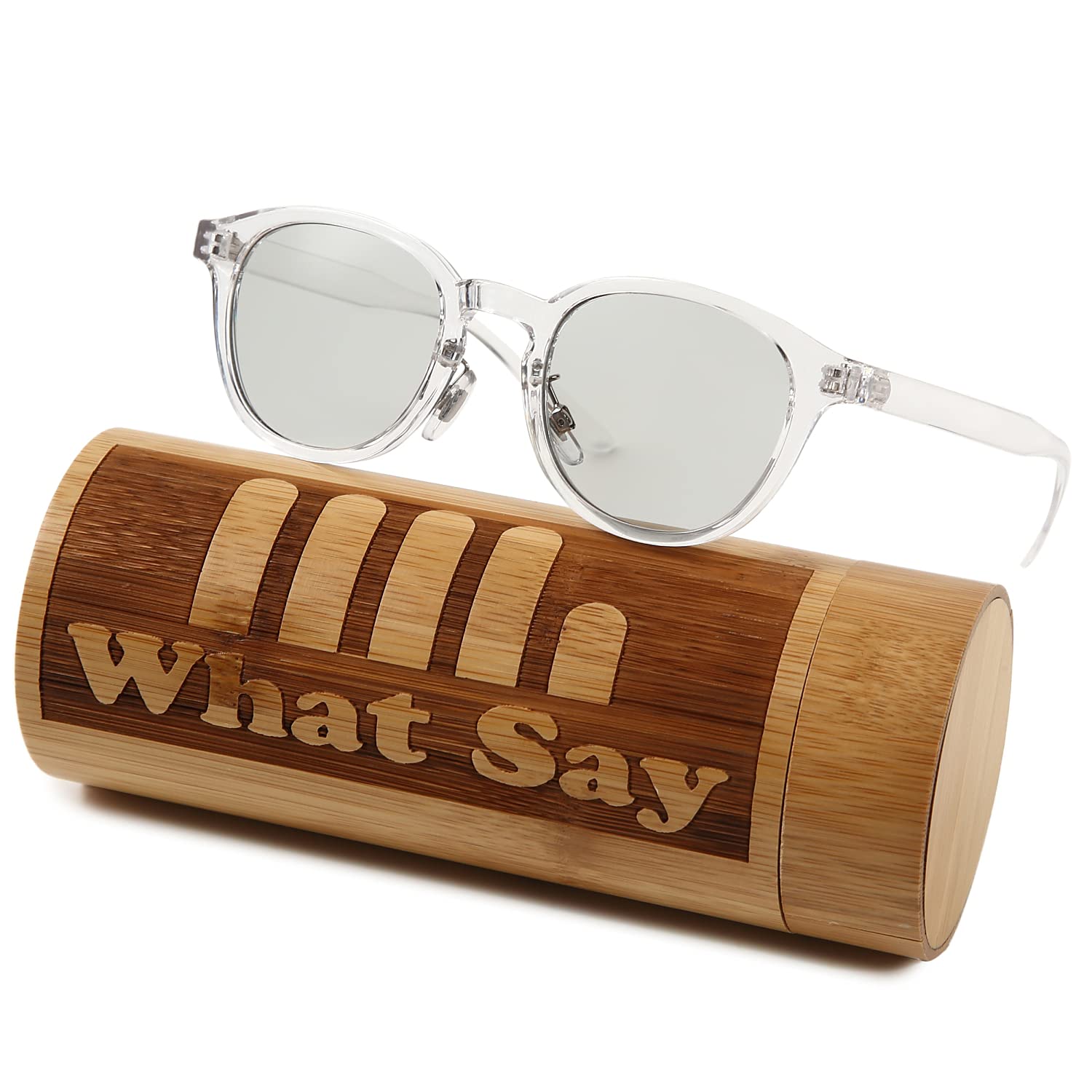 

FASHION Nose Pad Boston Frame Colored Lens Sunglasses Clear Lens Date Glasses UV400 Case [What Say] Men s Women s (Light Gray/Clear)