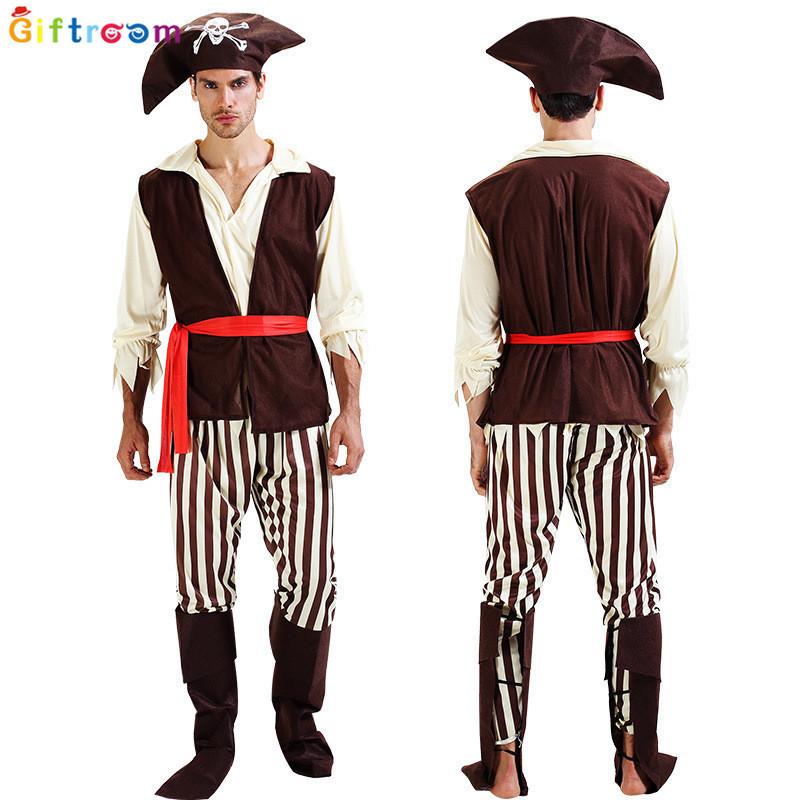 Eyecatching Beige Striped Skeleton Pirate Costume Unisex Design For Fun Halloween
