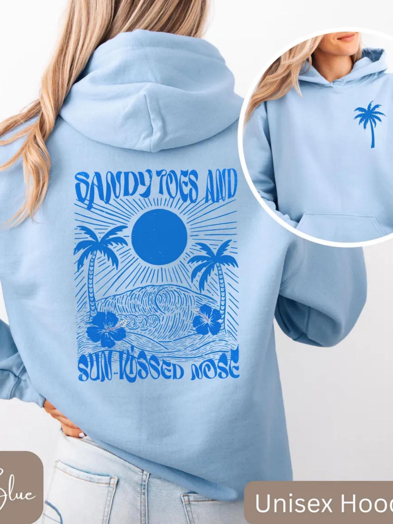 

Пляжный свитшот Розовая пальма Пуловер-свитер Ботанический Сад Девочки Пляжный с длинным рукавом Женский S светло-синий