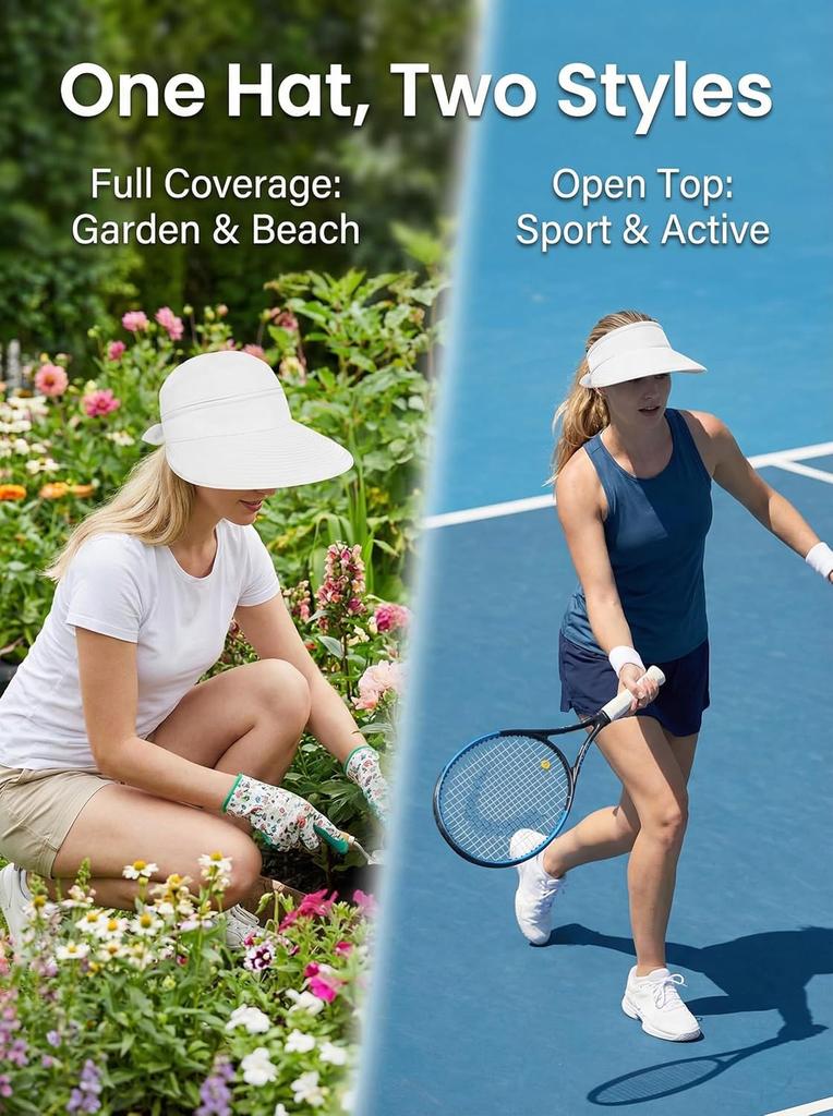 Cappello con Visiera Solare da Donna 2 in 1, con Zip Rimovibile Adatto per Coda di Cavallo, Leggero ad Asciugatura Rapida, Cappello Estivo con Protezione UV