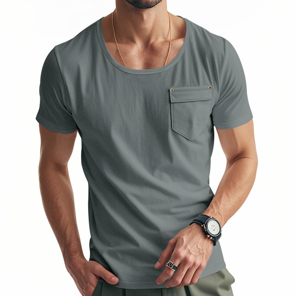 Men's Round Neck Short Sleeved Top Plus Size Casual Sports Short Sleeved Top