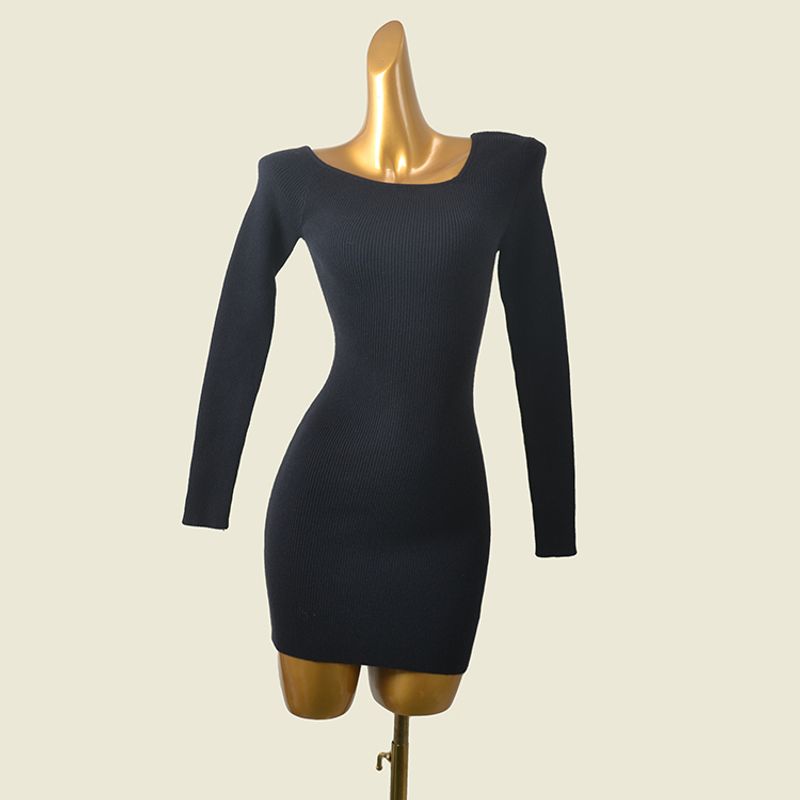 

Женская одежда для внешней торговли Модное ветровое облегающее платье, вязаное платье с длинными рукавами, асимметричным воротником и низом на нитях Black L