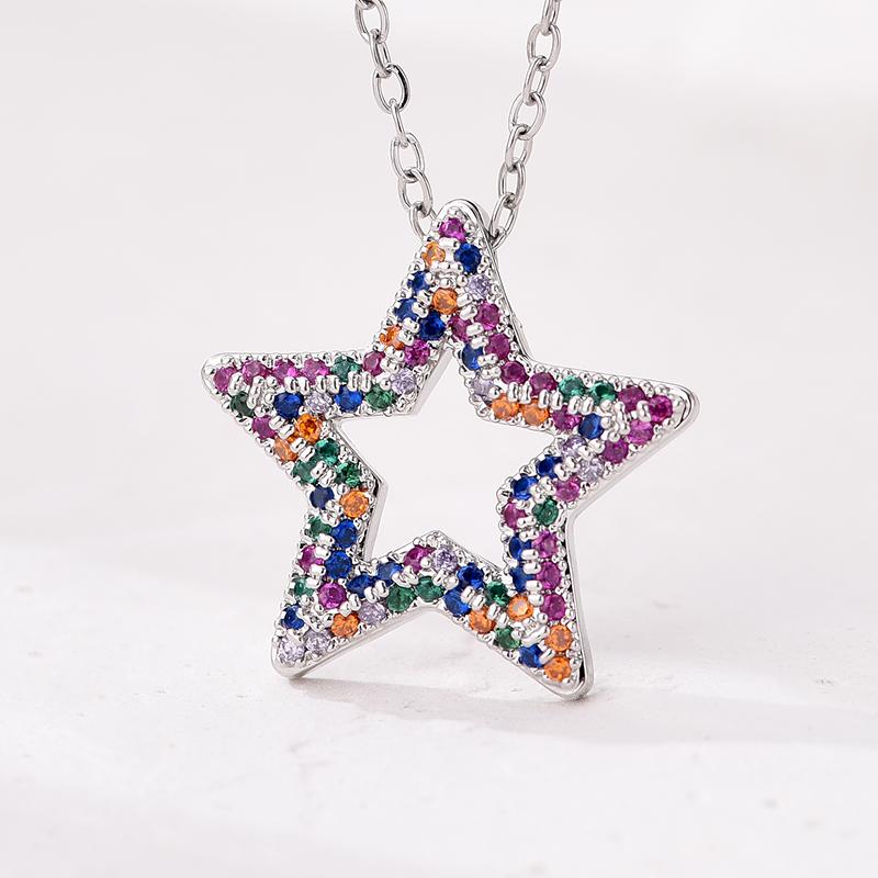Trendy Multicolor Star Zincon Pendant Necklace For Women Stainless Steel Chain Choker Vintage Necklace Female Daily Jewelry Gift