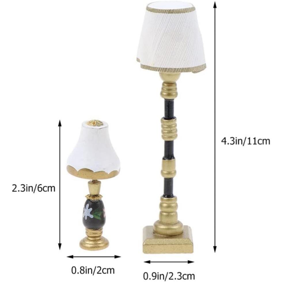 Mini Puppenhaus Stehlampe 1:12 LED Miniatur Beleuchtung Tisch Lampe Modell Desktop Ornament für Puppenhaus Dekor Möbel Zubehör Pack von 2