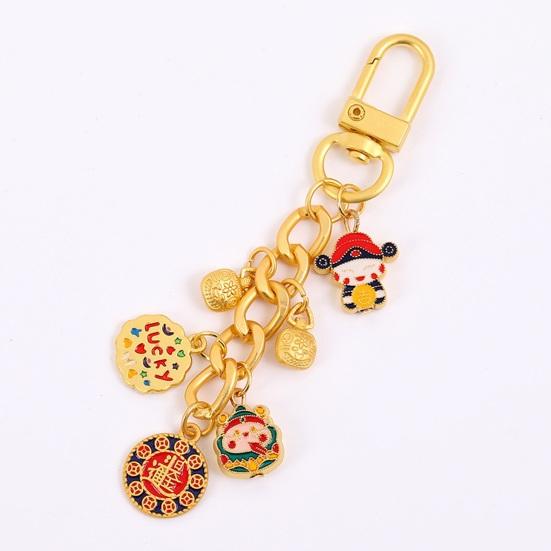 Keychain Pendant Layered Design Lion Awakening Fortune-telling Keychain Pendant Bright Color National Style Keychain Lucky Charm Accessory