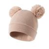 Shein Autumn Winter Warm Knitted Baby Hat with Double Pom-poms, Korean Style