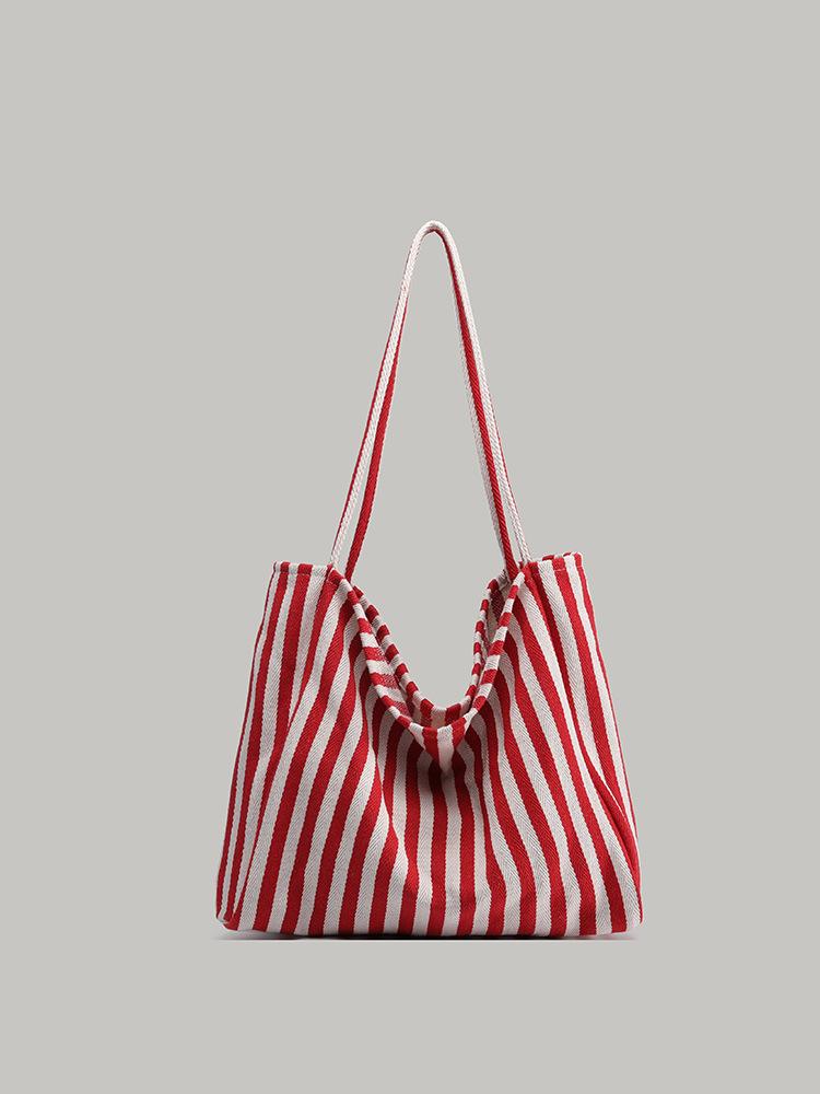 

Корейская ленивая полосатая холщовая сумка, нишевая дизайнерская сумочка, универсальная, большой вместимости, дорожная, на плечо, сумка-тоут красный
