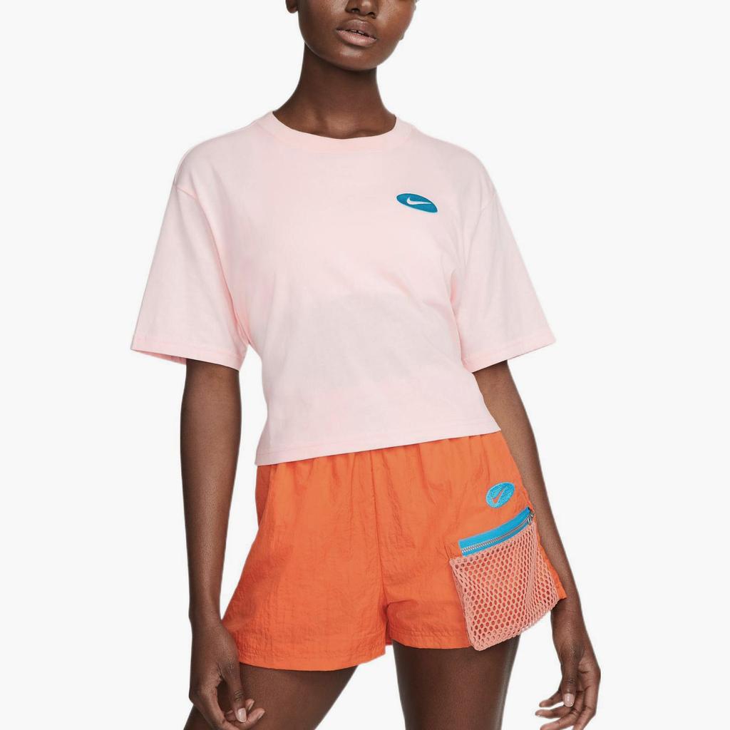 Nike Logo Micro Round Neck Solid Color Short Sleeve T-Shirt Women Tops Pink DM6575-610