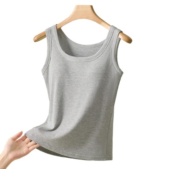Women Sleeveless Camisole Top Wide Strap Tank Top with Built-in Padded Bra Summer Casual