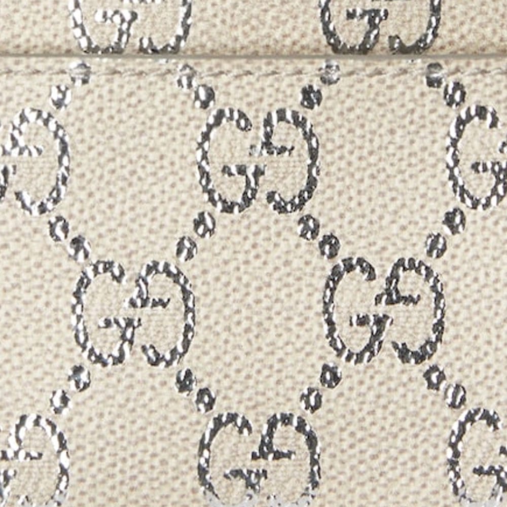 GUCCI GG Emblem Coated Textile, Leather Card Holder Regular Women's Light Beige & Silver 819121-FAFGH-8741