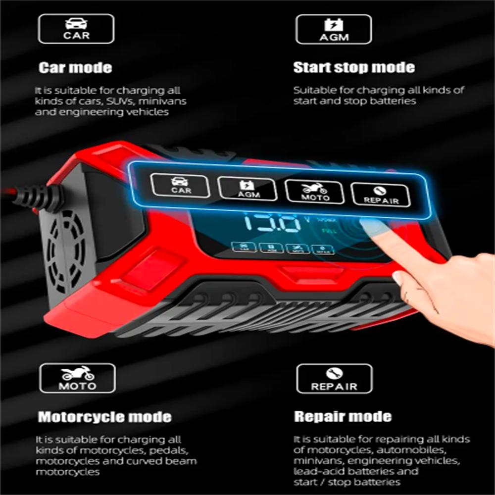 Car Battery Charger (12V), Automotive Trickle Charger for Lead Acid Batteries, Smart LCD Display  for Car, Motorcycle, Lawn Mower, RV