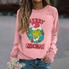 Women's Fashion Casual Long Sleeve Solid Color Christmas Printed Round Neck Top Sweatshirt