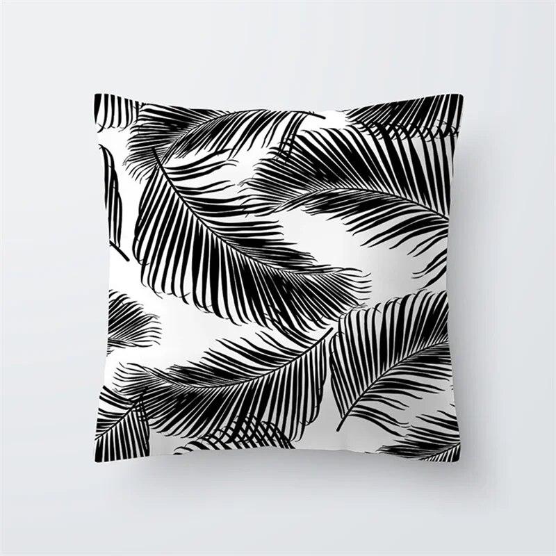 Home Decor Black and White Plant Leaf Sofa Pillow Cover Office Seat Cushion  Tropical