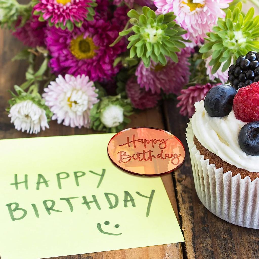 20pcs Acrylic Cake Disc Cupcake Toppers Mirror Acrylic Cake Toppers Round Birthday Engraved Topper Charms