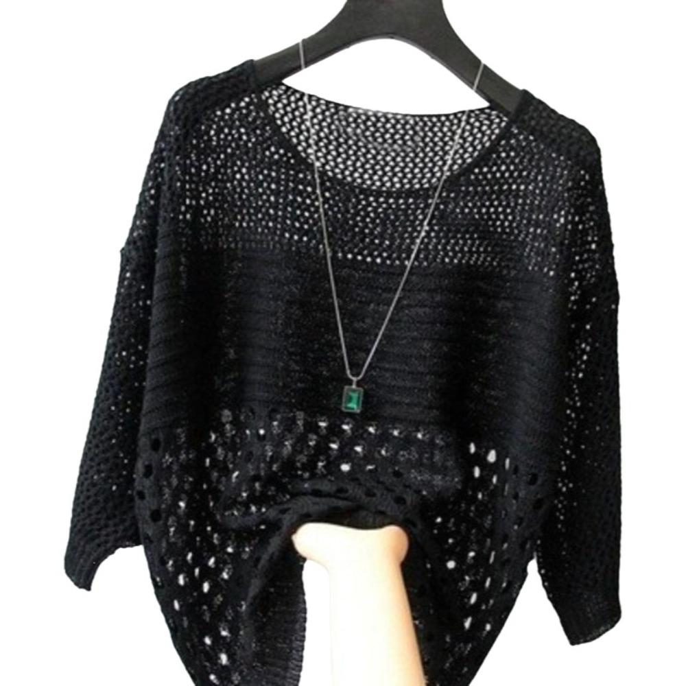 Ausgestrickter Pullover mit Lochmuster Rundhals Ausgestricktes Oberteil Mode Strand Überwurf Strandurlaub