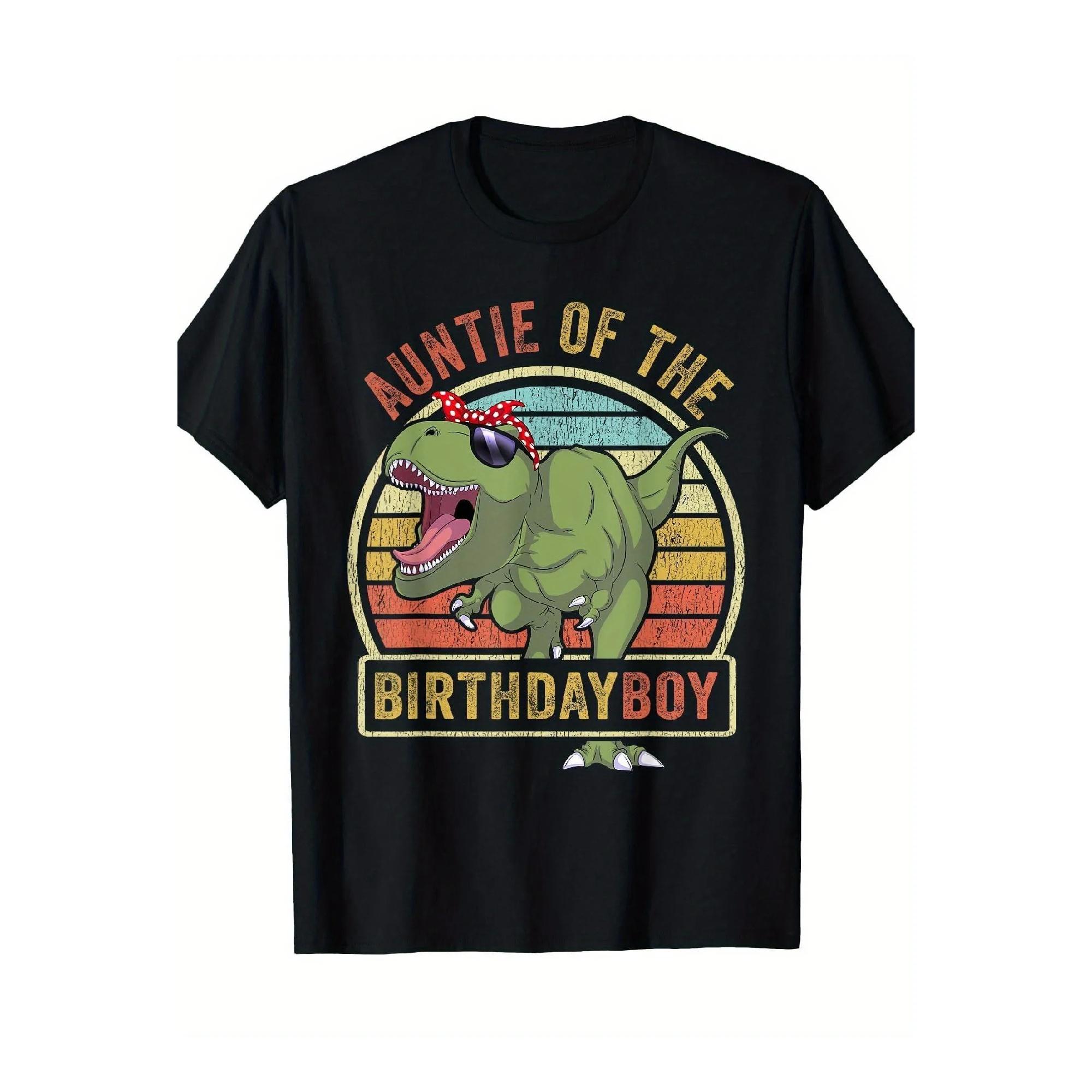 Auntie Of The Birthday Boy Dinosaur Matching Family Graphic Tee Vintage Retro Short Sleeve T-Shirt S чёрный