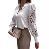 Lace Hollow Out Women Shirts Vintage Button Up Top Femme Sexy Blouse Long Sleeve Mesh Design Tops Plus Size