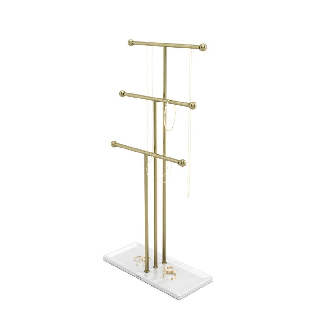 Official Umbra Trigem Jewelry Stand, KD, White/Brass