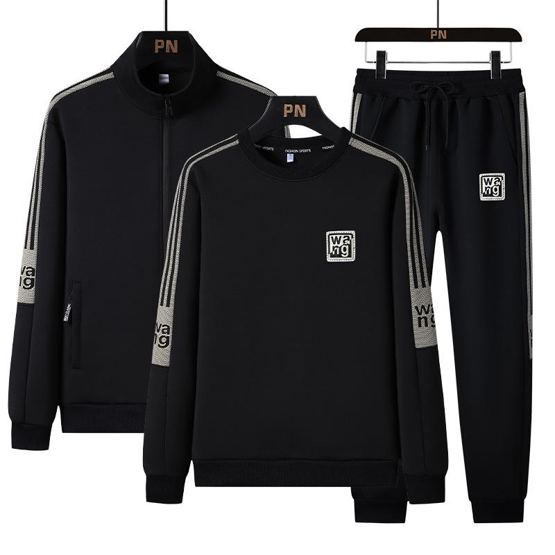 Męski welurowy dres: Zestaw Trzyczęściowy Wiosenno-Jesienny - Kardigan, Bluza i Spodnie Dresowe