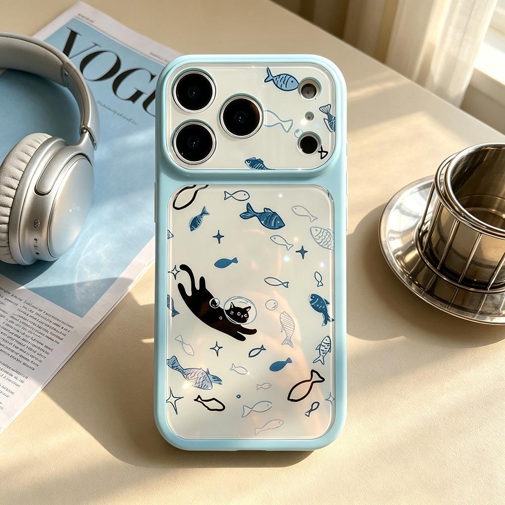 Kitten and Fish Are Suitable for iPhone17Pro Niche 16 Mobile Phone Case Imitation Glass 17Pro Simple Apple 17 Silicone