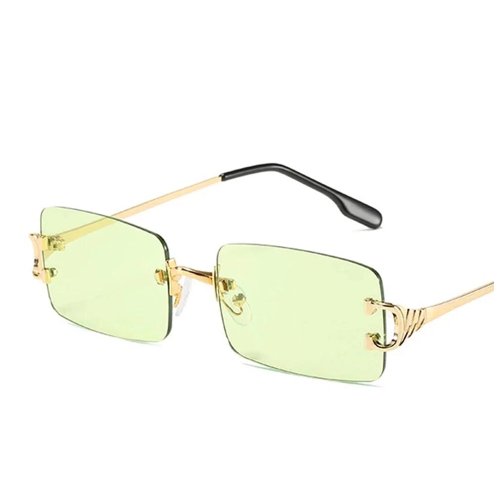 Xaybzc Blue Rectangular Sunglasses Rimless Men Metal Fashion Square Sun Glasses For Women Gradient Lens Frameless  Uv400