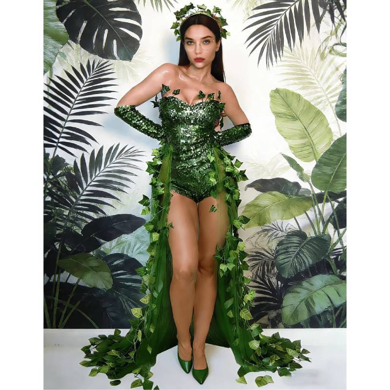 Costume Meraviglioso Mago di Oz con Paillettes a Foglia per Festa di Halloween Travestimento