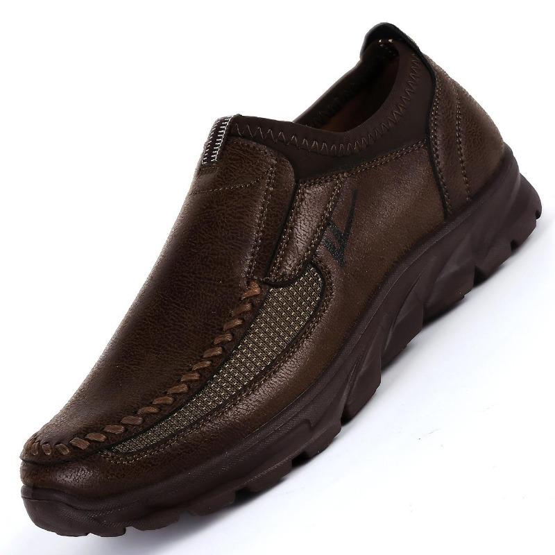 Men's Casual Shoes Slip On Loafers Plus Size 38-50 Trainers Adult Patchwork None-Woven Breathable Boat Shoes Leather Male Shoe