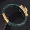 Trendy Men Bracelet Green Leather Owl Stainless Steel Simple Bracelets Punk Cuff Man Jewelry Gifts