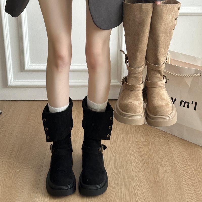 Knight boots new western 2025 stack brown boots women's platform jeans tube tall boots increase height autumn and winter