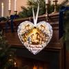 Heart Shaped Nativity Pendants Wooden Hanging Ornament for Christmas Tree Decorations, Retro Religious Vintage Style Holiday Tags Scene Garland