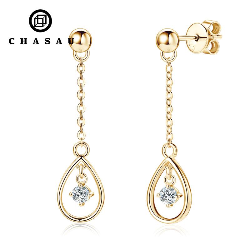Exquisite Tassel Chain Pendant 925 Sterling Silver Round Cut 3mm Moissanite Waterdrop Dangle Earring for Women