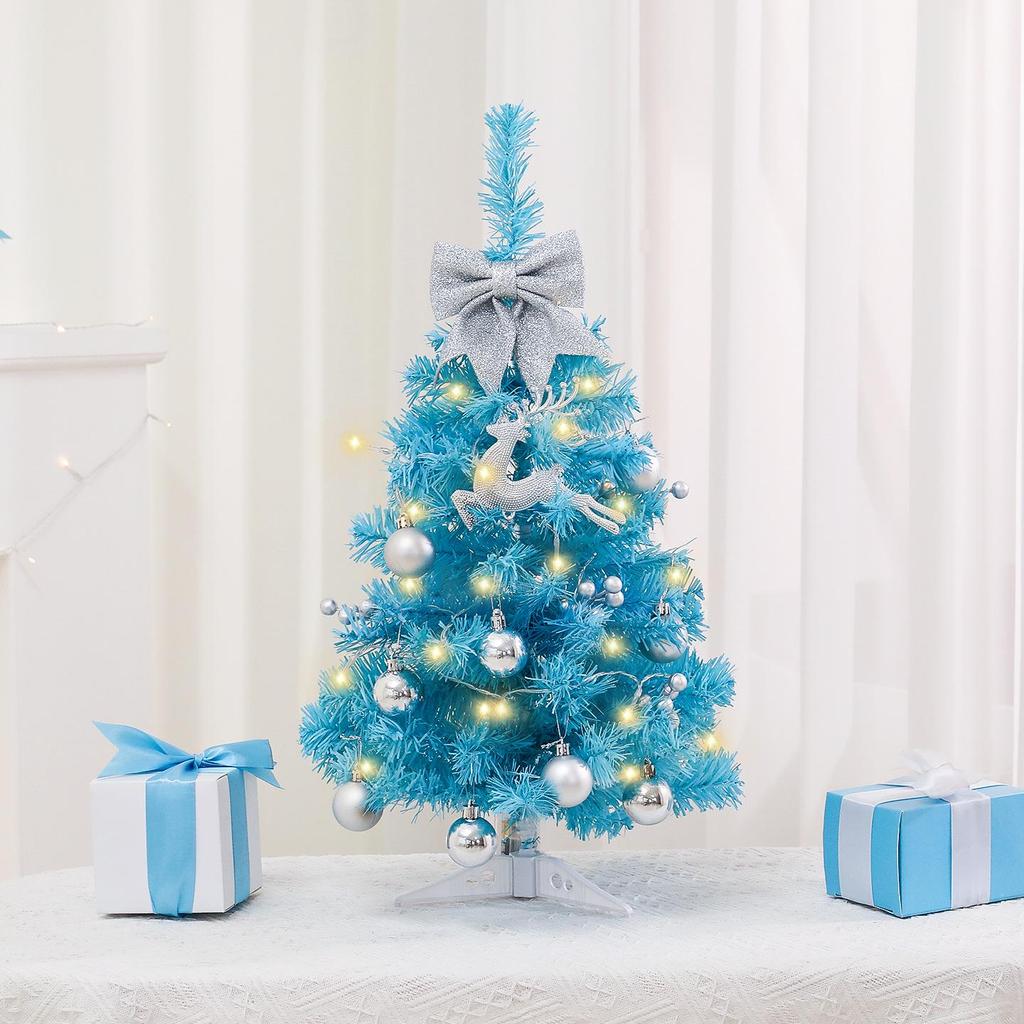 New Style 45cm Blue Mini Christmas Tree with Luminous Decorations for Desktop