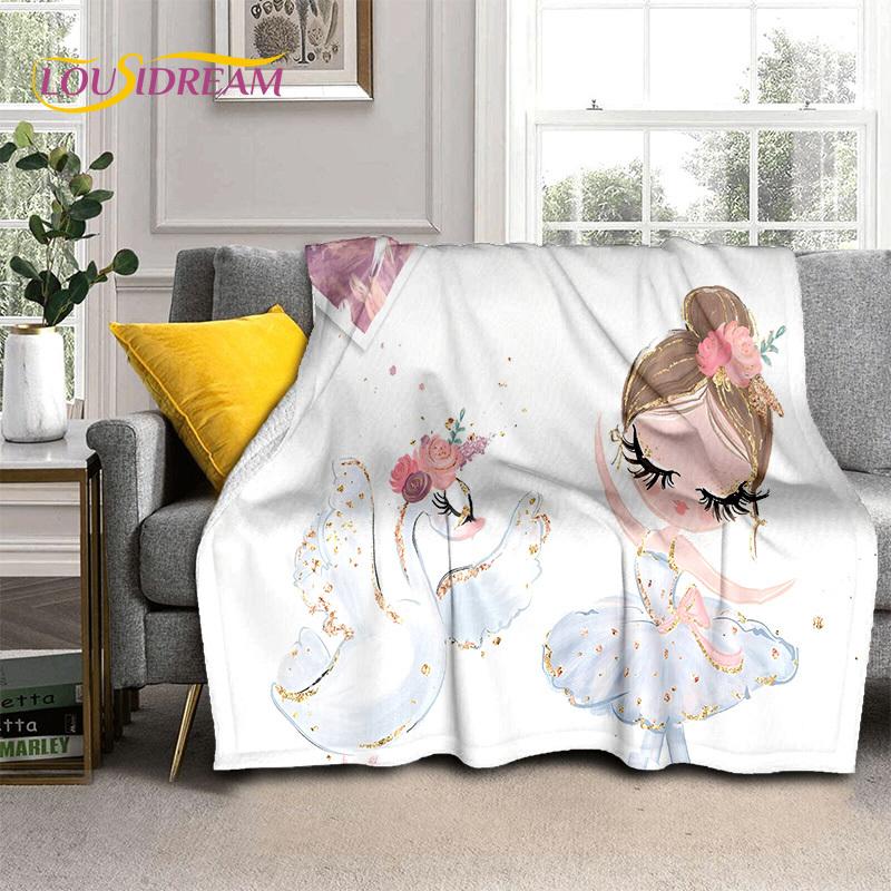Snová baletka, balerína, víla, labuť, jednorožec, kreslená deka, měkká přehozová deka pro domov, ložnici, postel, pohovku, piknik, cestování, pro děti