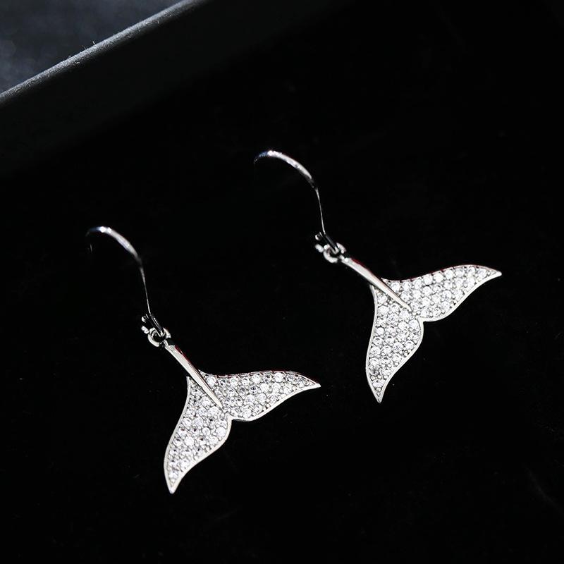 Exquisite Gold-Plated Fishtail Earrings with Full Diamond Design - Creative Gifts for Girls