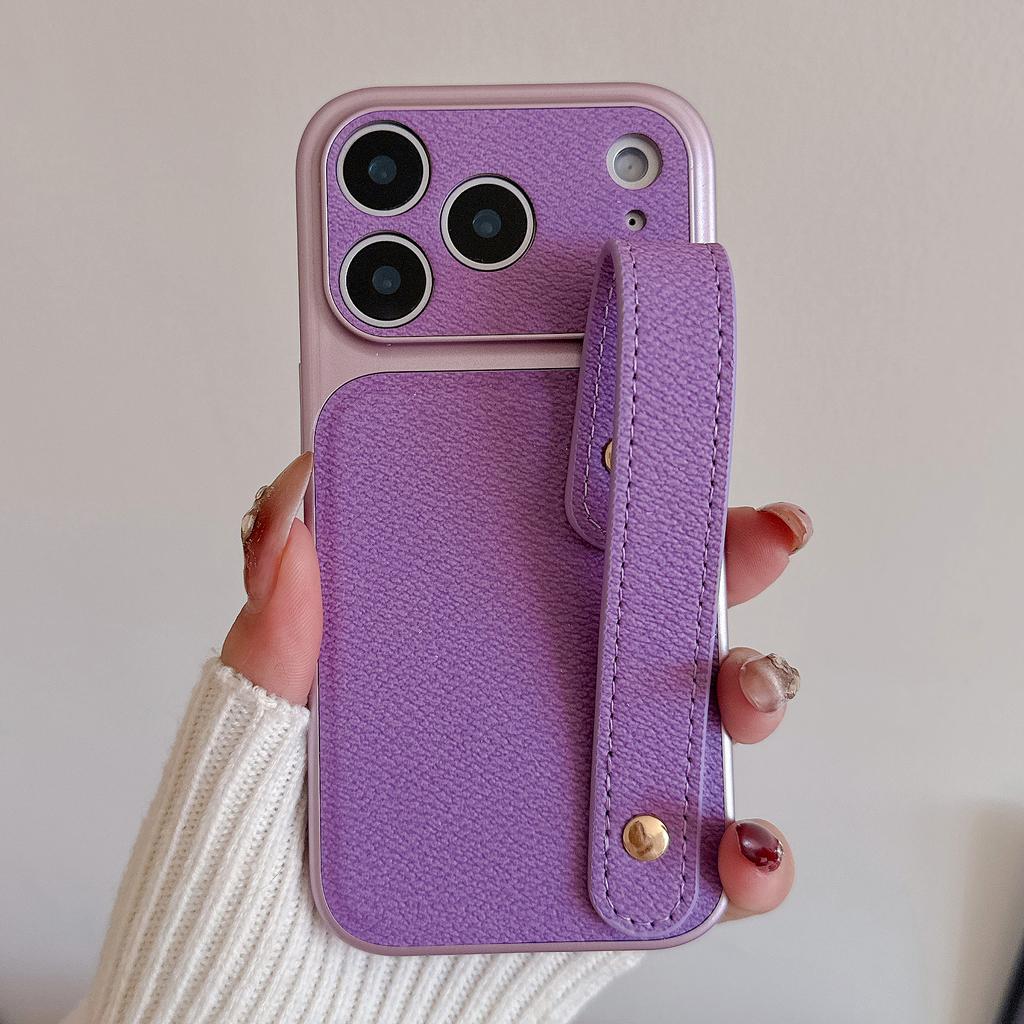 Wristband Leather Skin Hybrid Phone Case For iPhone 17 Pro Max iPhone 16 15 14 13 Pro Max with Hand Strap PC+PU Matte Anti-skid Hard Cover