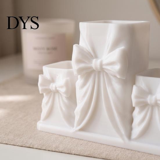 Minimalist Makeup Holder for Bedroom 3D Printed Storage Box with Bow Design, Desktop Cosmetic Organizer Gift Lovers Vanity Table, Three Compartments