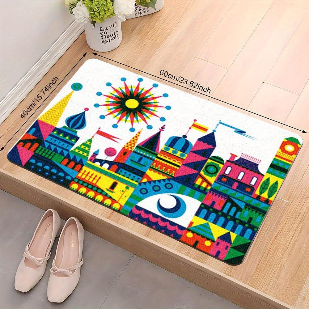 

1PC Castle Pattern Kitchen Rugs Non-Slip Home Door Mats Pop design Bathroom Rug Bath Mat Carpet for Home Sink Laundry Decor 40cm x 60cm