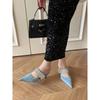 Fashion Fashion Bling Wide Strap Buckle Design Slippers Women Summer Sexy Pointed Toe Thin High Heel Slide Sandals Elegant Mules Heels