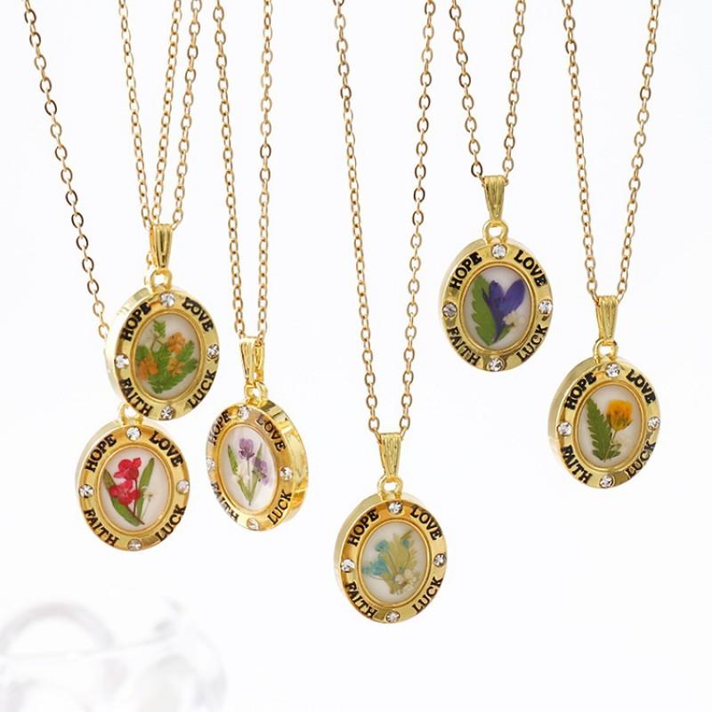 Elegant Oval Pendant Necklace With Real Preserved Rose Flower Women Sweet Romantic Jewelry Valentines Day Gift