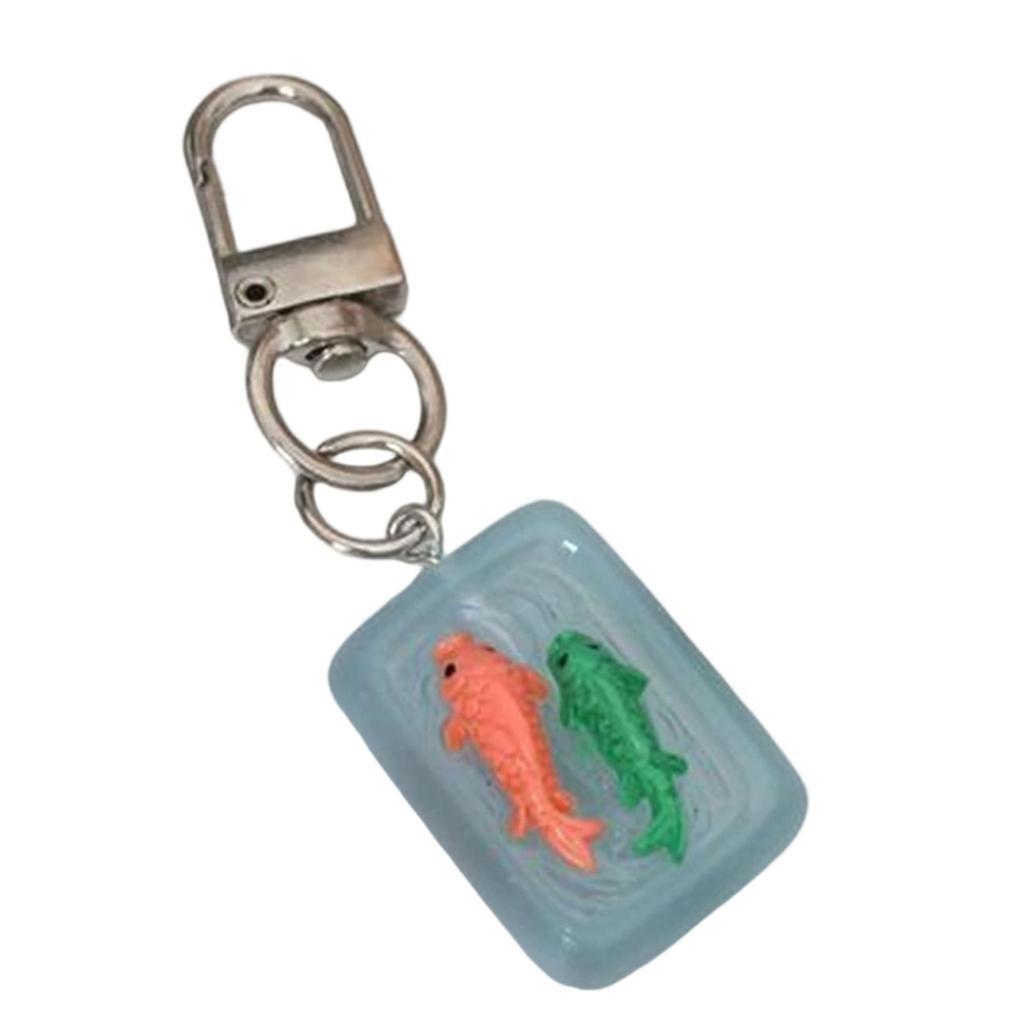 Adorable Glowing Aquarium Keychain Resin Art Keyring For School Supplies Gift Night Light Fishbowl Key Chain