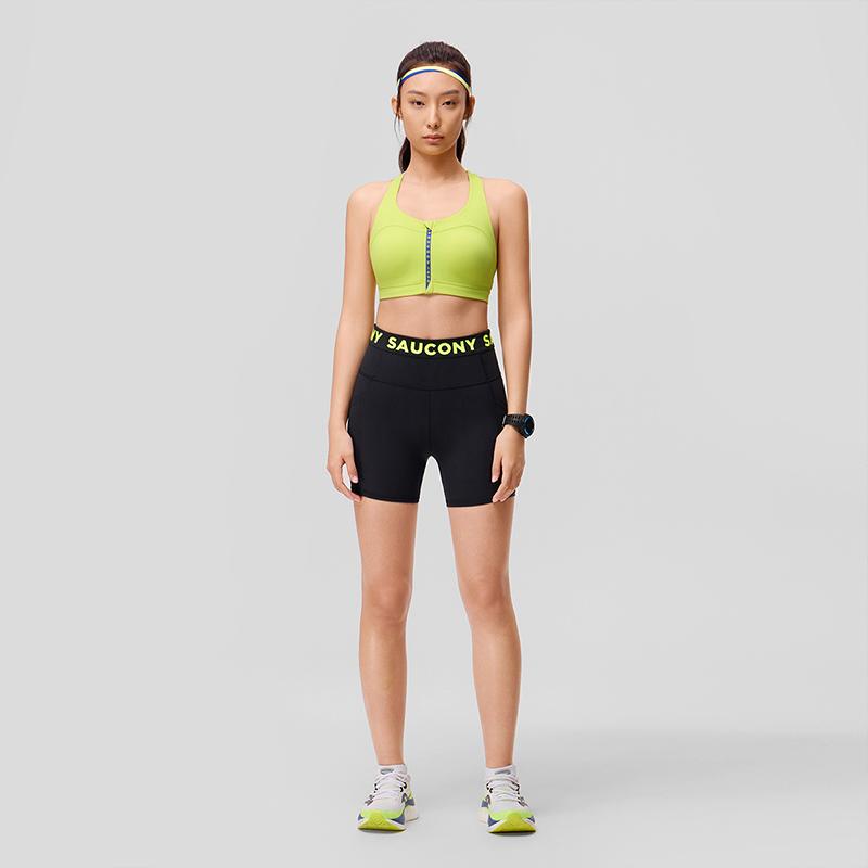 SAUCONY Logo Letter Print High Waist Fitness Training Shorts Women Shorts Black SC1249013A-BK01